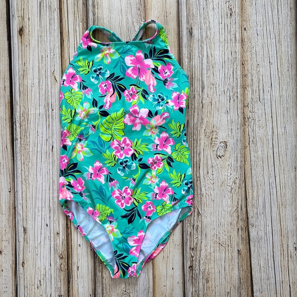 Lands' End Tropical Floral Kids Swim One Piece